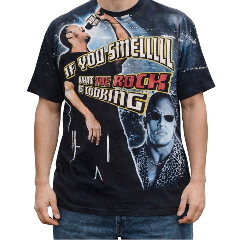WWE Rare Y2K Vintage The Rock T-Shirt 'Smell What The Rock Is Cooking' Mens Lrg